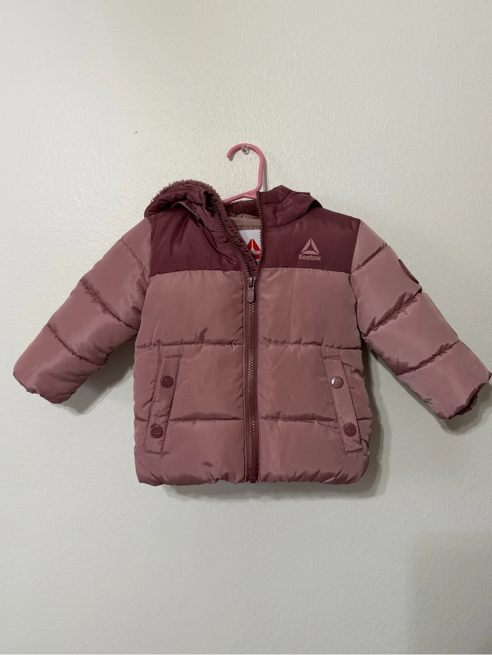 Reebok Kids' Dusty Rose & Mauve Hooded Puffer Jacket